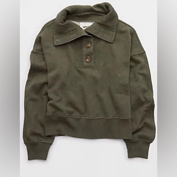 aerie Tops - Aerie Best Button Sweatshirt- Olive